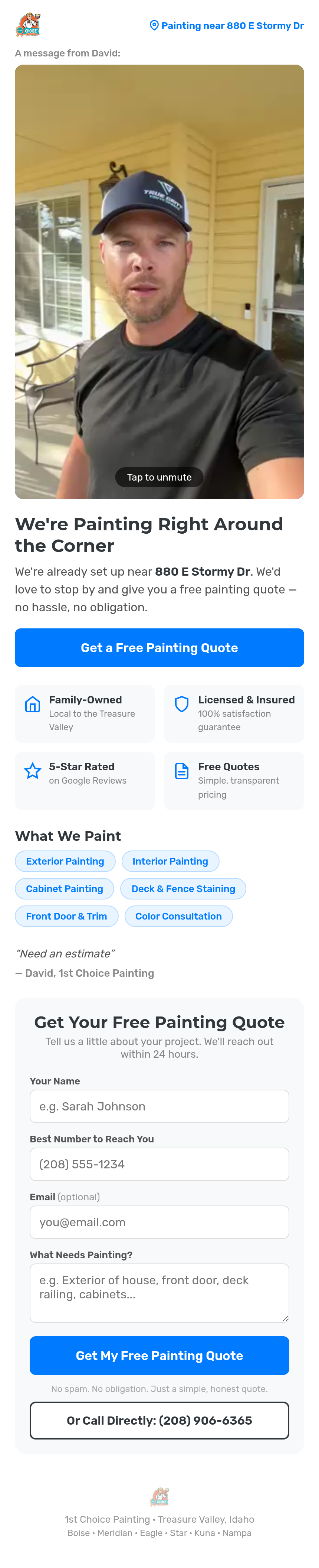 Full scroll of a Video Door Knock landing page: hero video, trust badges, service list, and lead capture form.